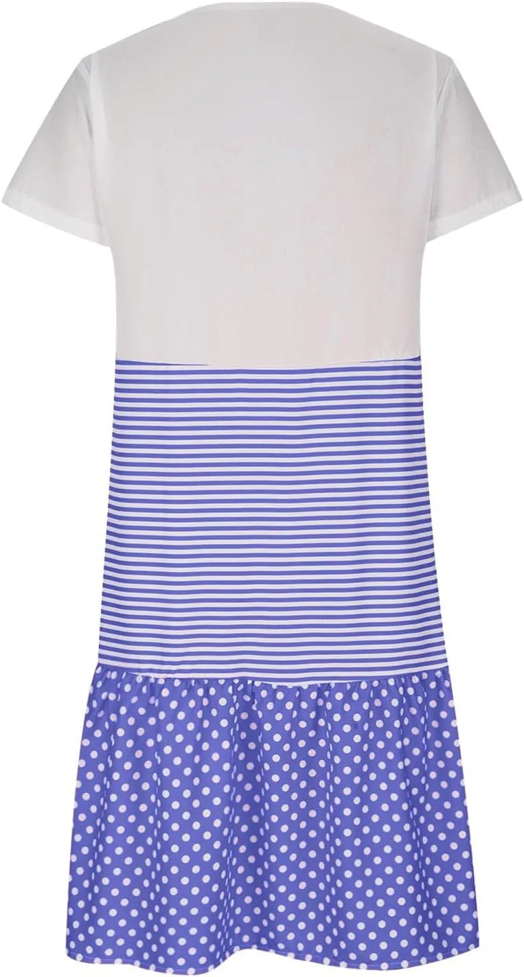 hlysgo Womens Summer Dress 2025 Casual Short Sleeve Crew Neck Mini Dresses Lightweight Plus Size Peplum Boho Beach Dress