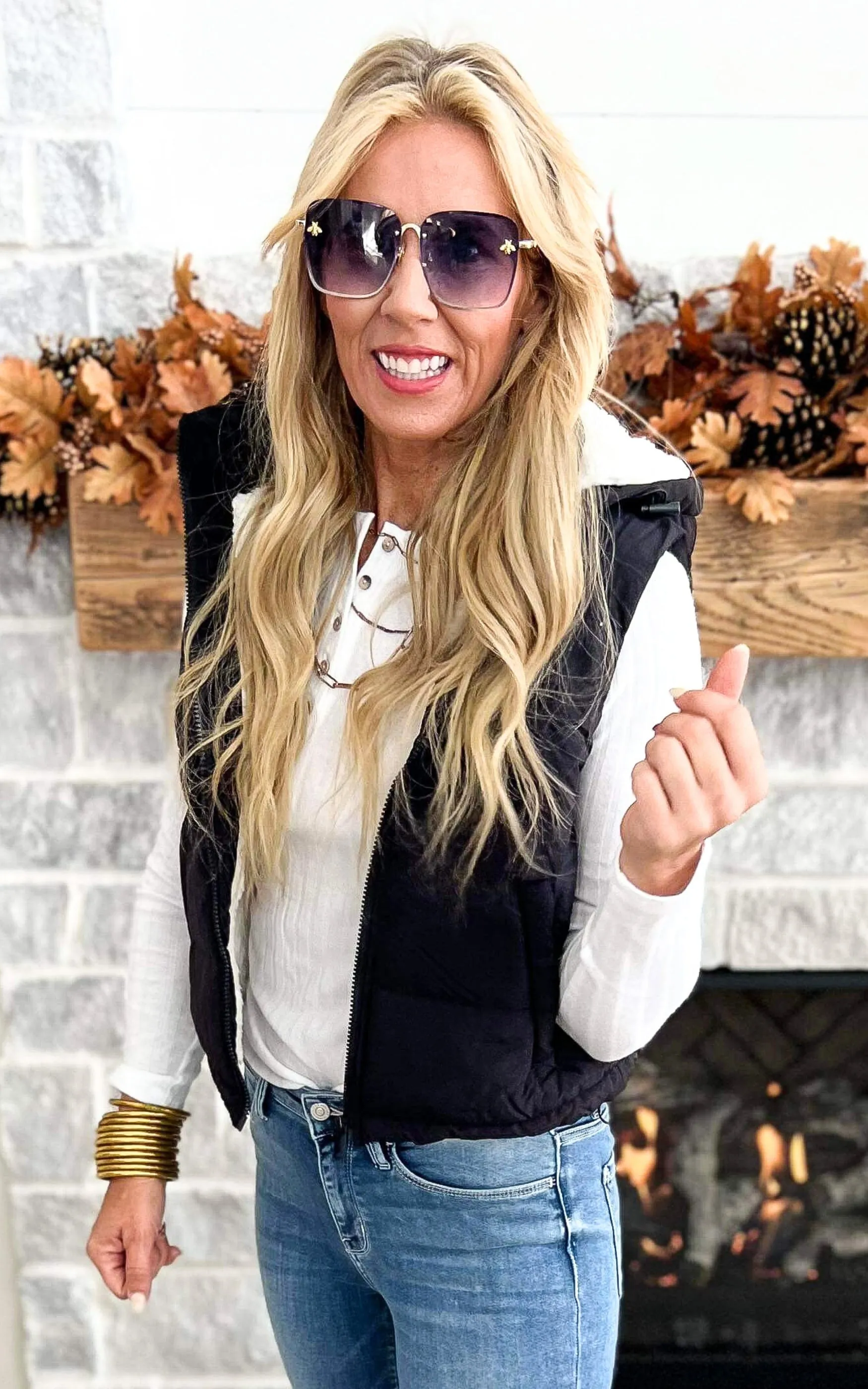 Hooded Puffer Vest With Fleece Lining