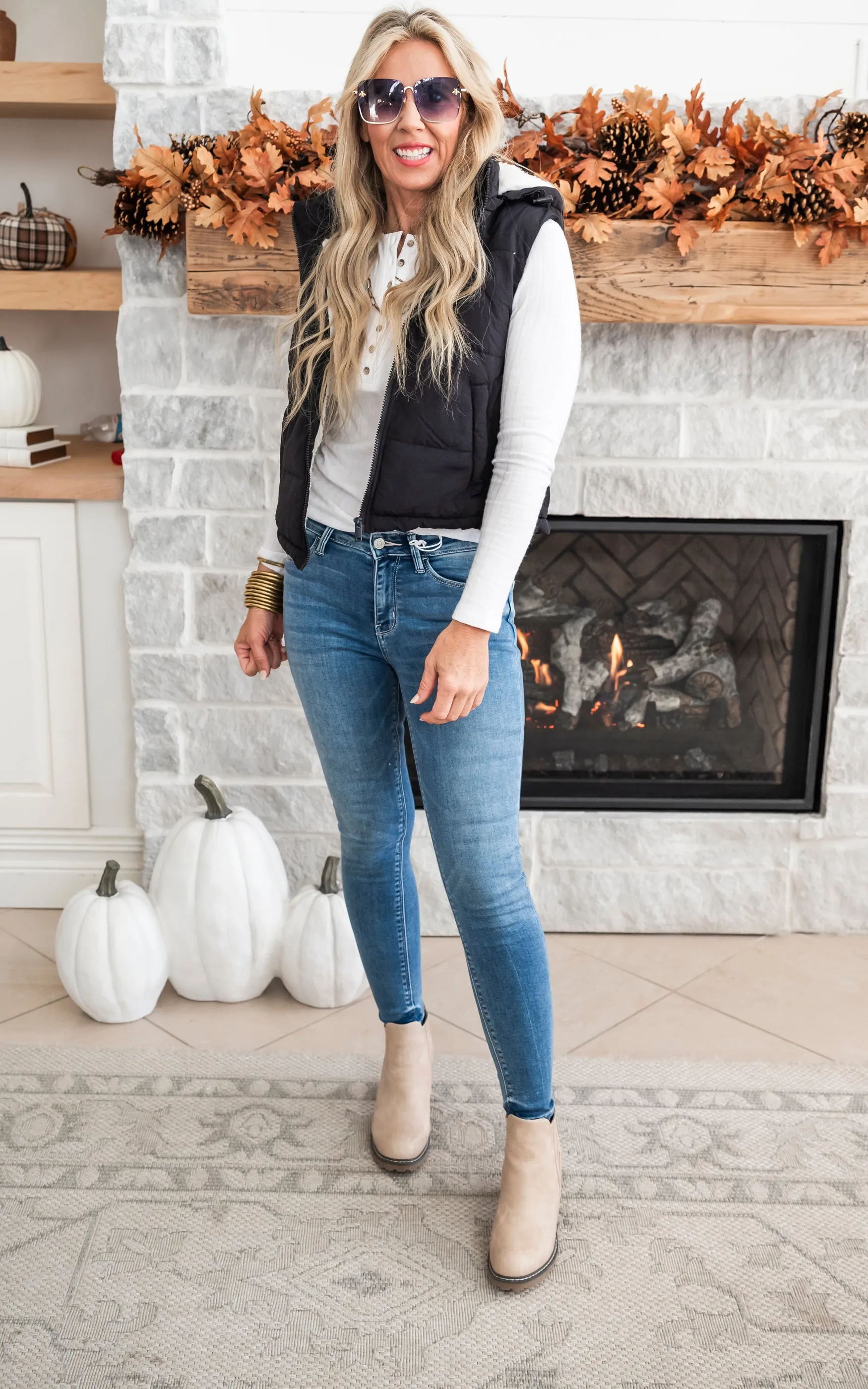 Hooded Puffer Vest With Fleece Lining