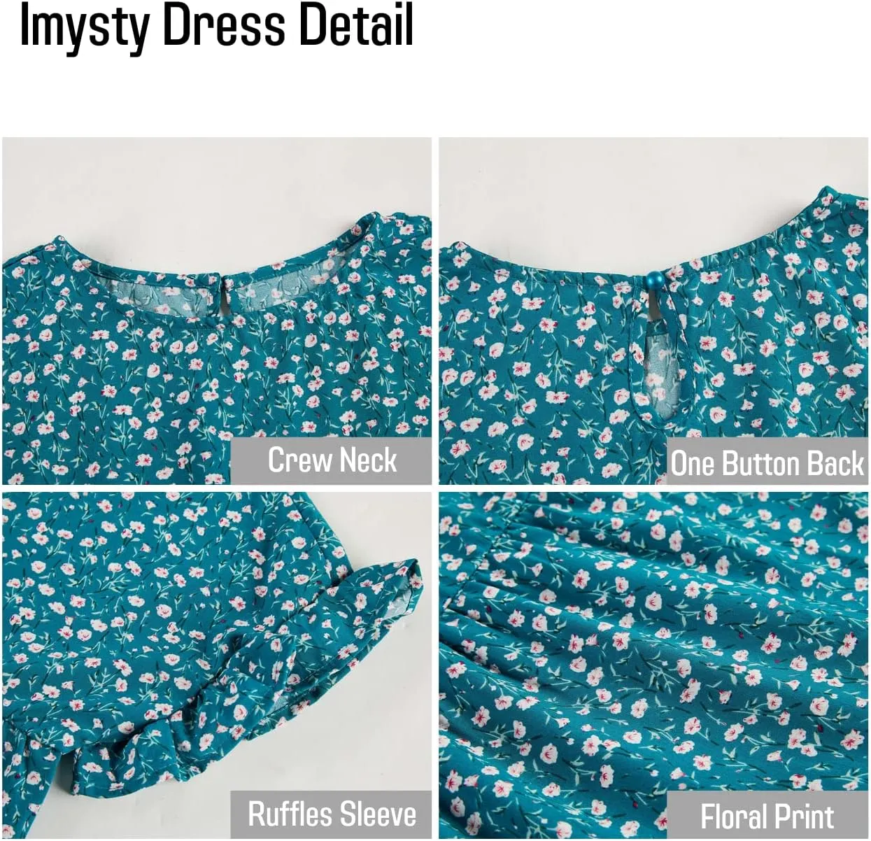 Imysty Womens Boho Floral Ruffle Sleeve Babydoll Loose Flowy Casual Summer Pleated Mini Dress