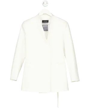 Karen Millen White Structured Crepe Tailored Collarless Belted Blazer UK 10