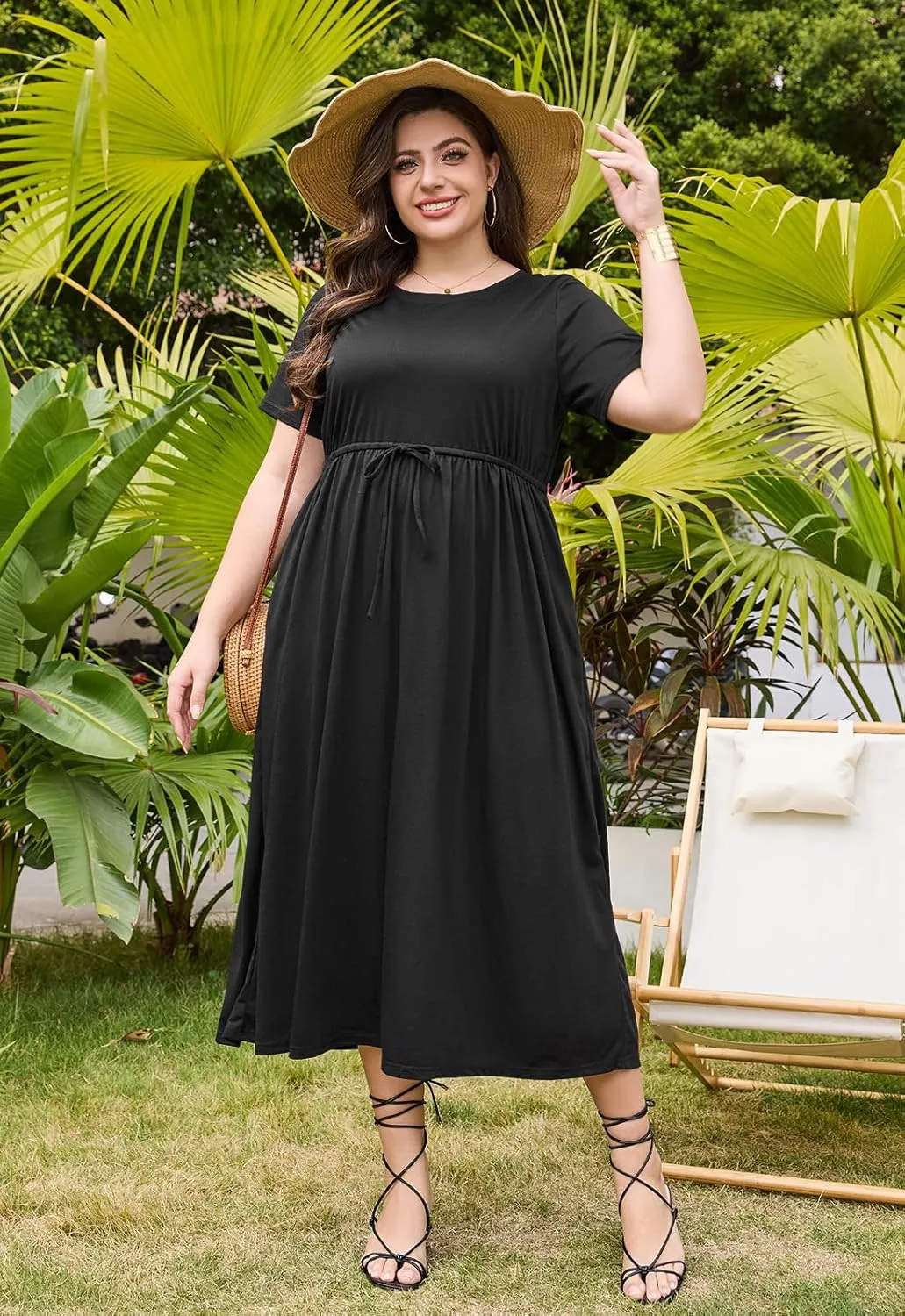 Keluummi Plus Size Summer Maxi Dresses for Curvy Women, Casual Floral Long Wedding Guest Sundress with Pockets