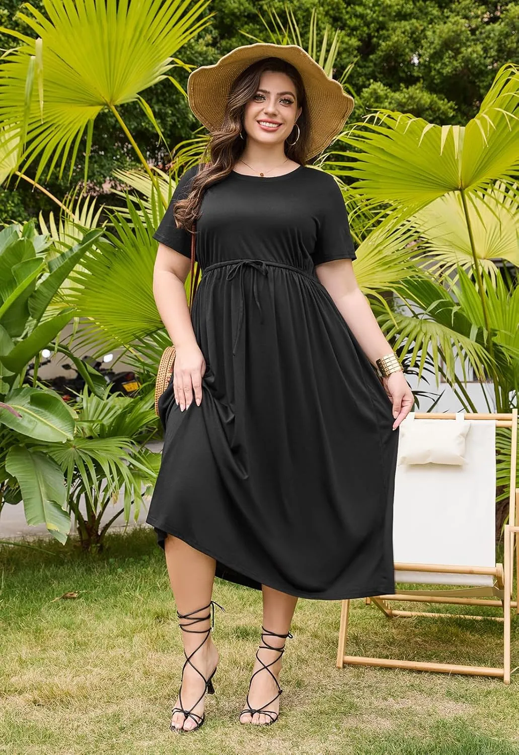 Keluummi Plus Size Summer Maxi Dresses for Curvy Women, Casual Floral Long Wedding Guest Sundress with Pockets
