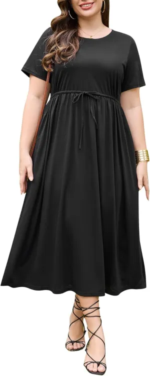 Keluummi Plus Size Summer Maxi Dresses for Curvy Women, Casual Floral Long Wedding Guest Sundress with Pockets