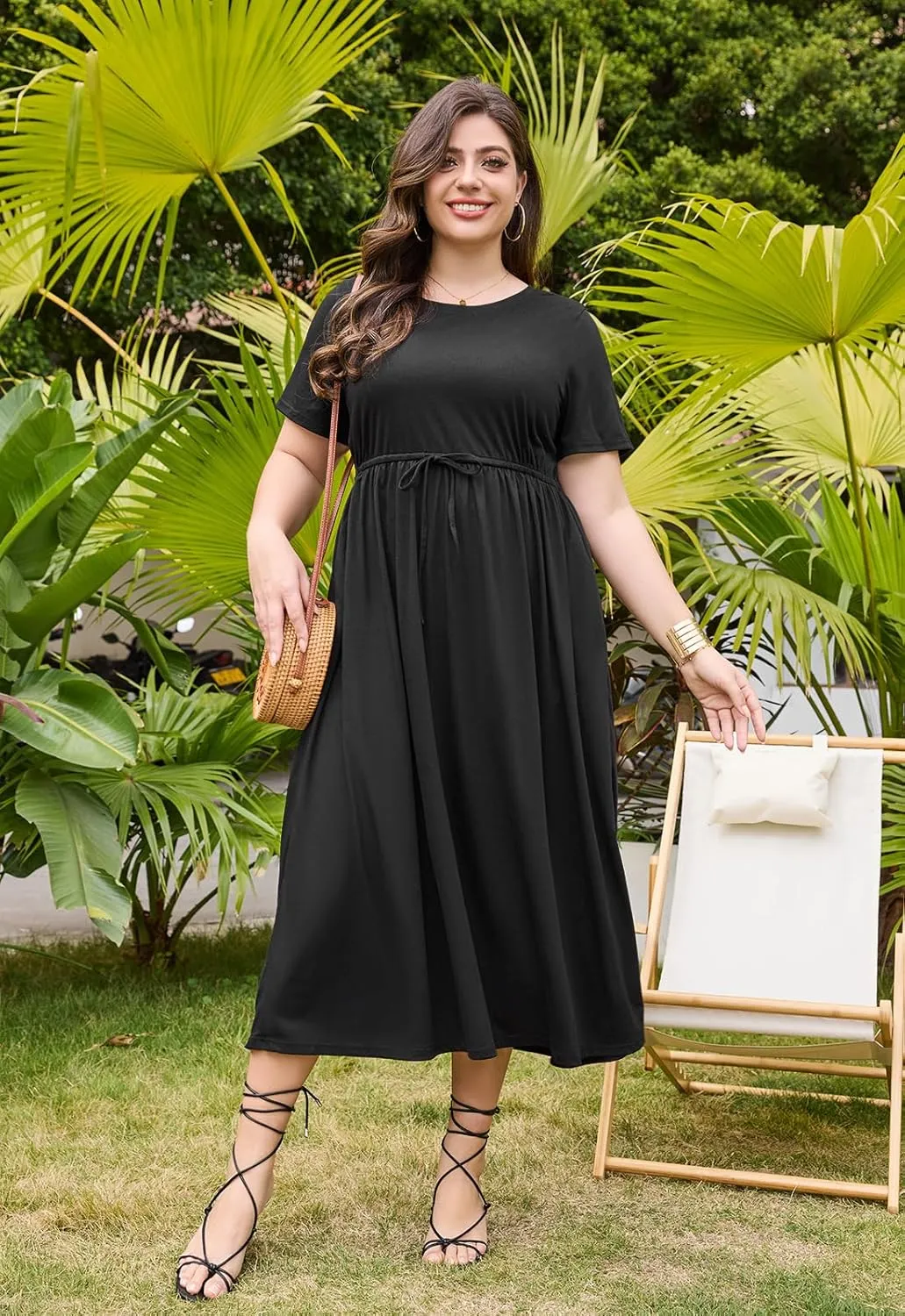 Keluummi Plus Size Summer Maxi Dresses for Curvy Women, Casual Floral Long Wedding Guest Sundress with Pockets
