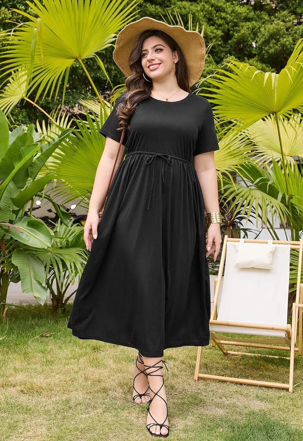 Keluummi Plus Size Summer Maxi Dresses for Curvy Women, Casual Floral Long Wedding Guest Sundress with Pockets