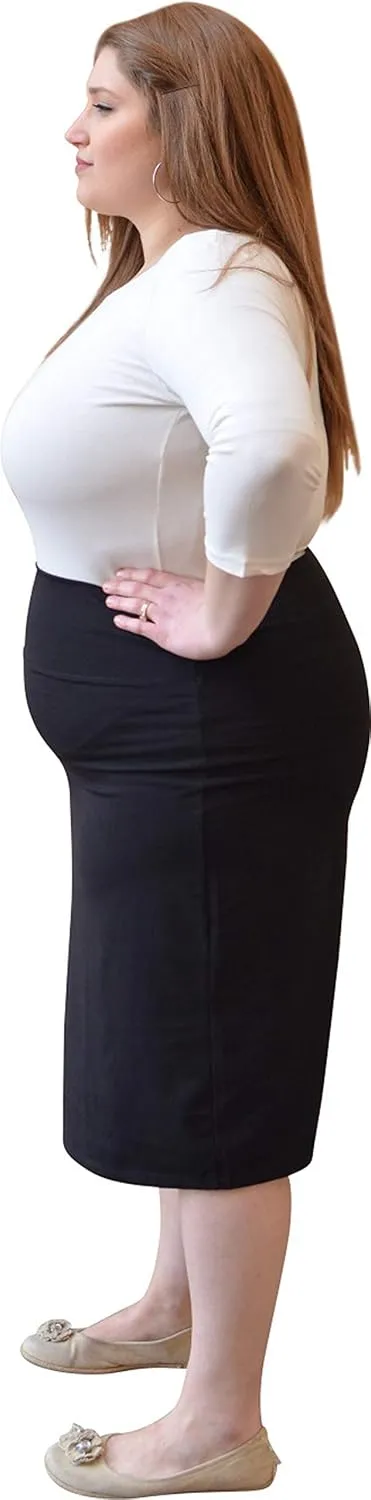 Kosher Casual Women's Modest Knee-Length Fitted Lightweight Cotton Spandex Pencil Skirt