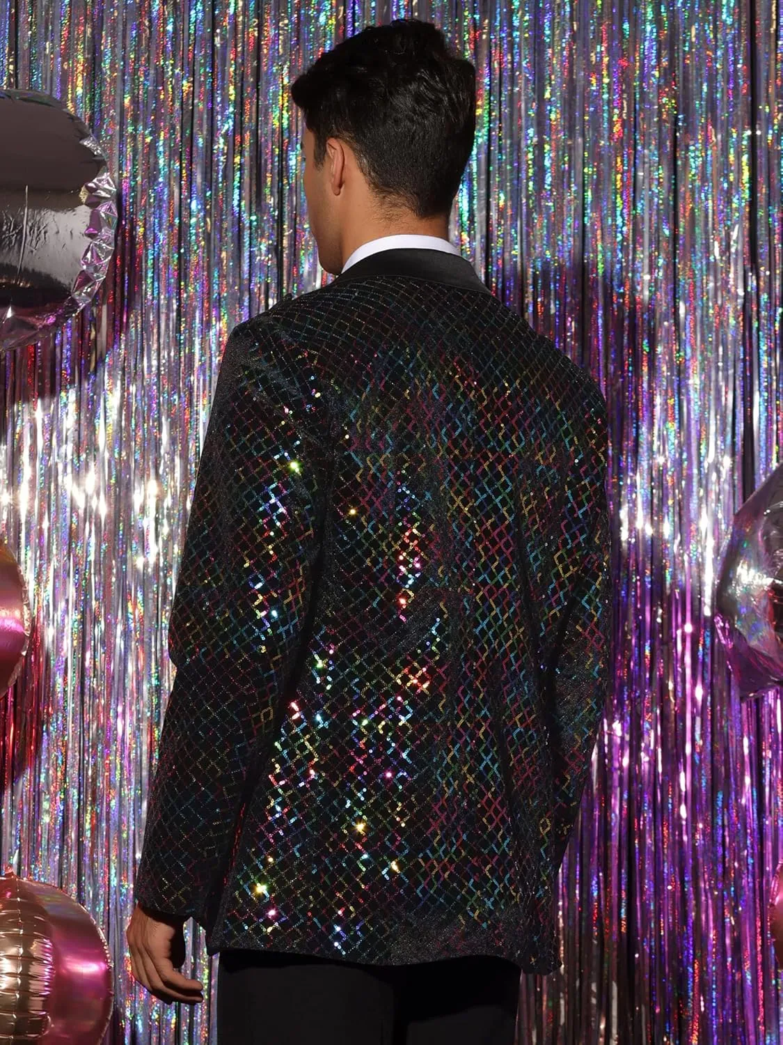 Lars Amadeus Sequin Blazer for Men's Peak Lapel Prom Party Shining Plaid Sports Coat