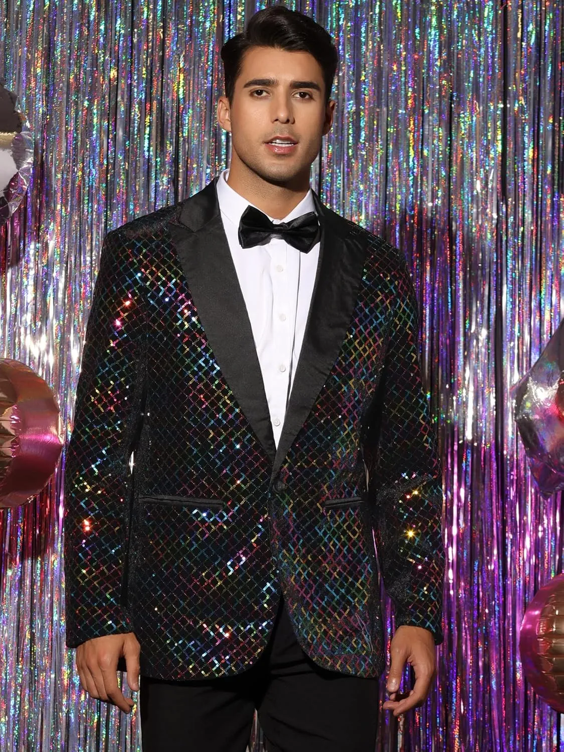 Lars Amadeus Sequin Blazer for Men's Peak Lapel Prom Party Shining Plaid Sports Coat