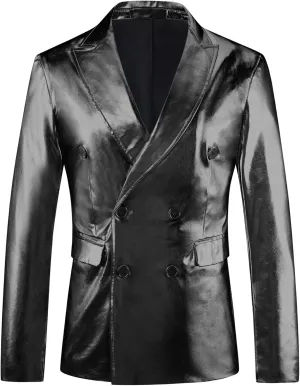 Lars Amadeus Sparkly Metallic Blazer for Men's Peak Lapel Double-Breasted Party Disco Sport Coat Shining Suit Jacket