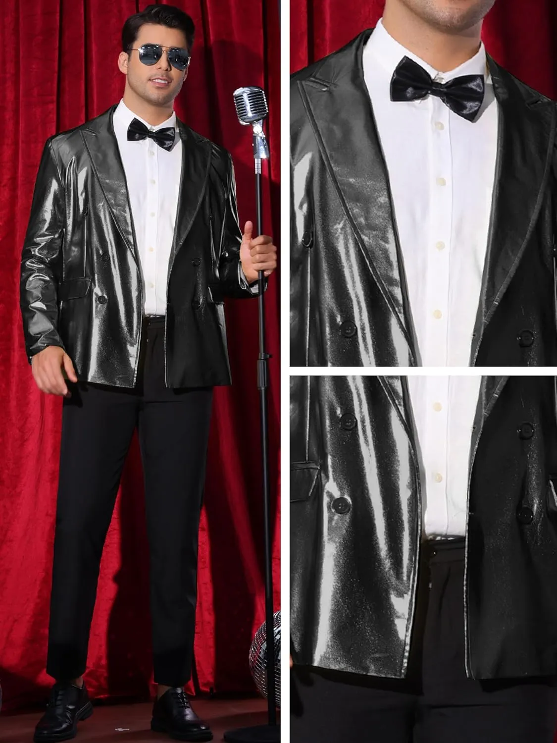 Lars Amadeus Sparkly Metallic Blazer for Men's Peak Lapel Double-Breasted Party Disco Sport Coat Shining Suit Jacket