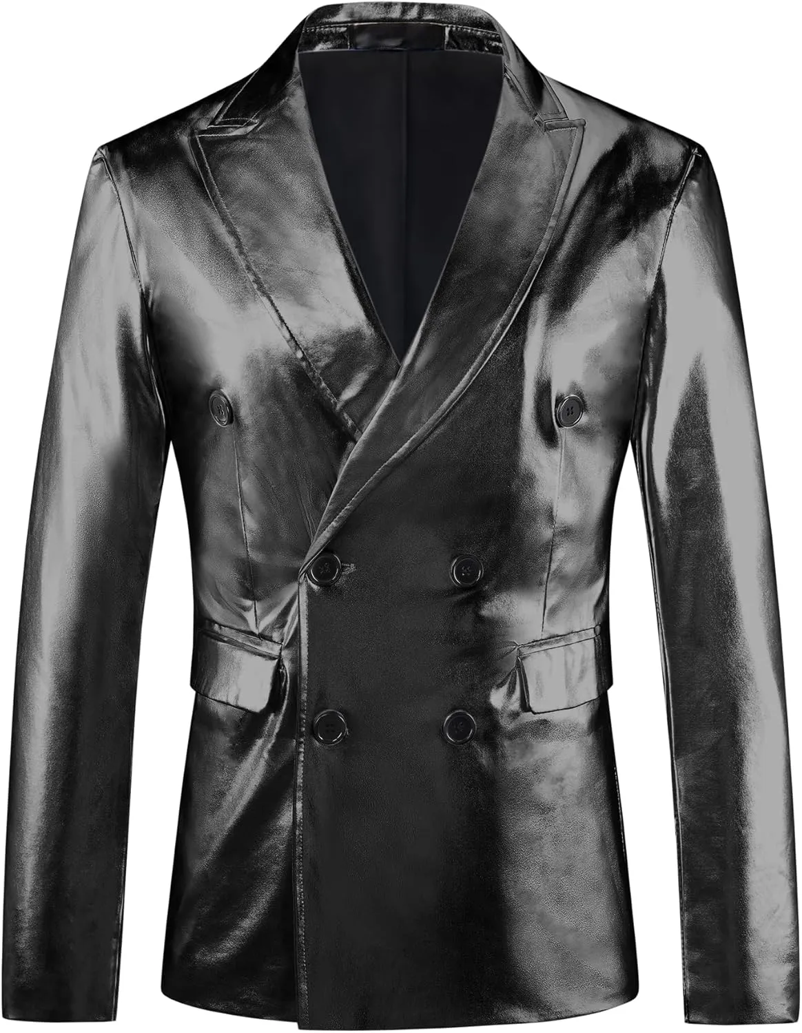 Lars Amadeus Sparkly Metallic Blazer for Men's Peak Lapel Double-Breasted Party Disco Sport Coat Shining Suit Jacket