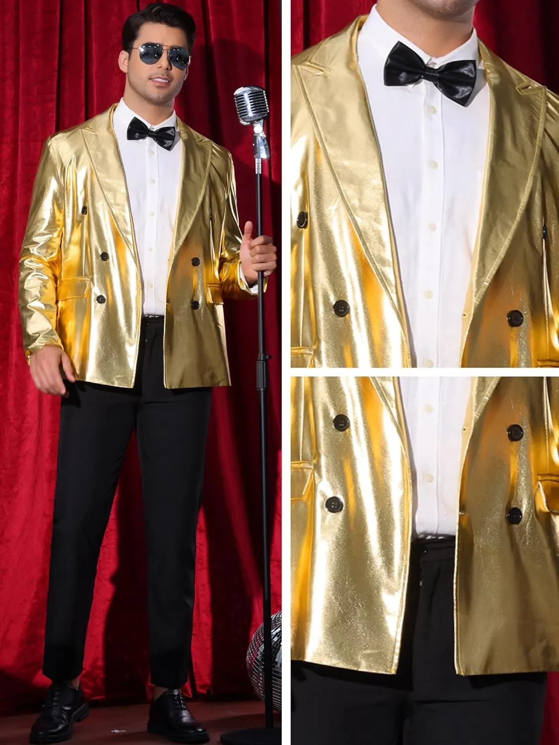 Lars Amadeus Sparkly Metallic Blazer for Men's Peak Lapel Double-Breasted Party Disco Sport Coat Shining Suit Jacket
