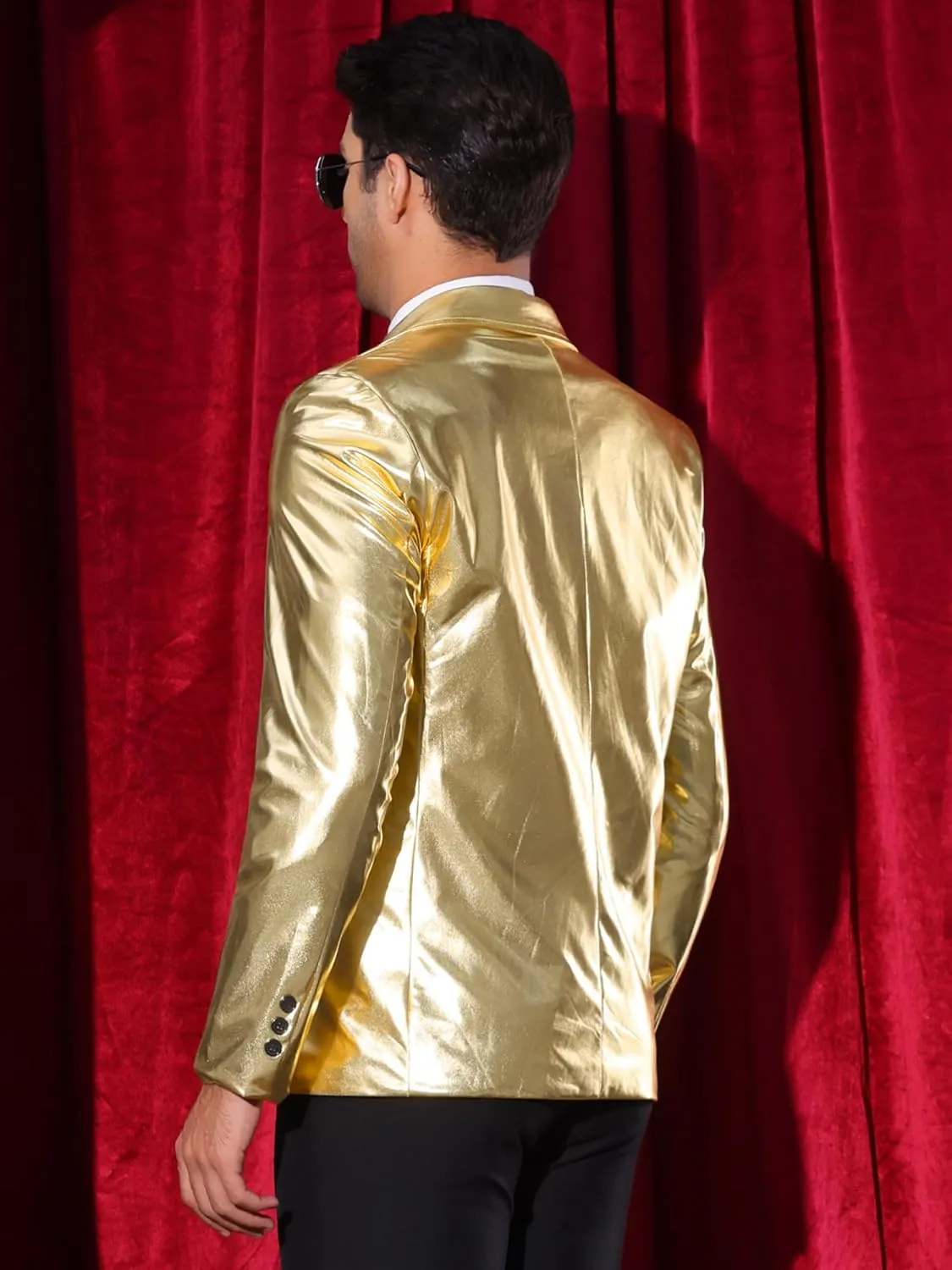 Lars Amadeus Sparkly Metallic Blazer for Men's Peak Lapel Double-Breasted Party Disco Sport Coat Shining Suit Jacket