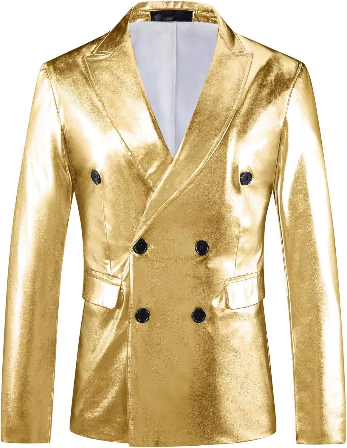 Lars Amadeus Sparkly Metallic Blazer for Men's Peak Lapel Double-Breasted Party Disco Sport Coat Shining Suit Jacket