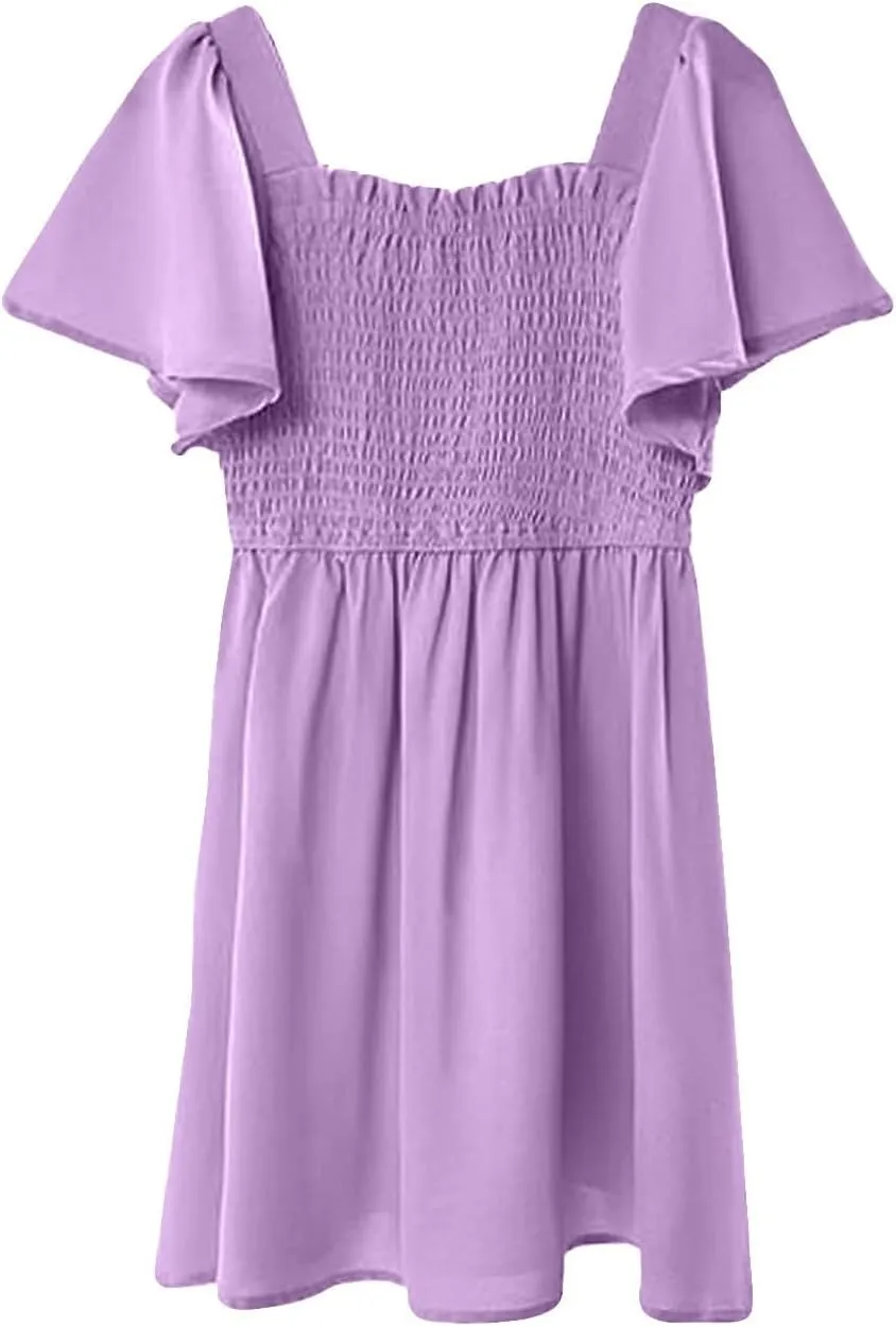 Little Girl Dresses Summer Ruffle Sleeve A-Line Party Dresses Square Neck Lightweight Dance Wedding Dress 5-14 Years