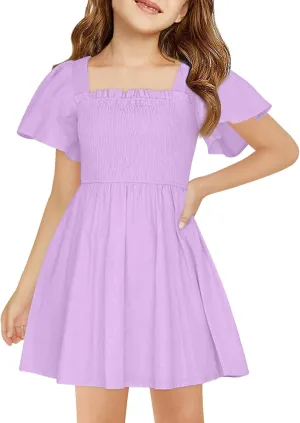 Little Girl Dresses Summer Ruffle Sleeve A-Line Party Dresses Square Neck Lightweight Dance Wedding Dress 5-14 Years