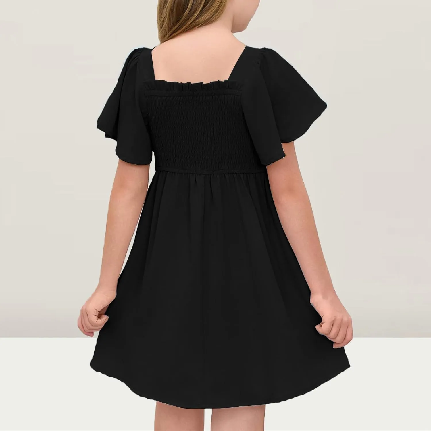 Little Girl Dresses Summer Ruffle Sleeve A-Line Party Dresses Square Neck Lightweight Dance Wedding Dress 5-14 Years