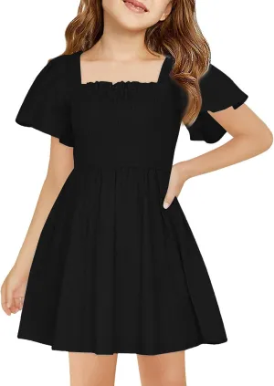 Little Girl Dresses Summer Ruffle Sleeve A-Line Party Dresses Square Neck Lightweight Dance Wedding Dress 5-14 Years