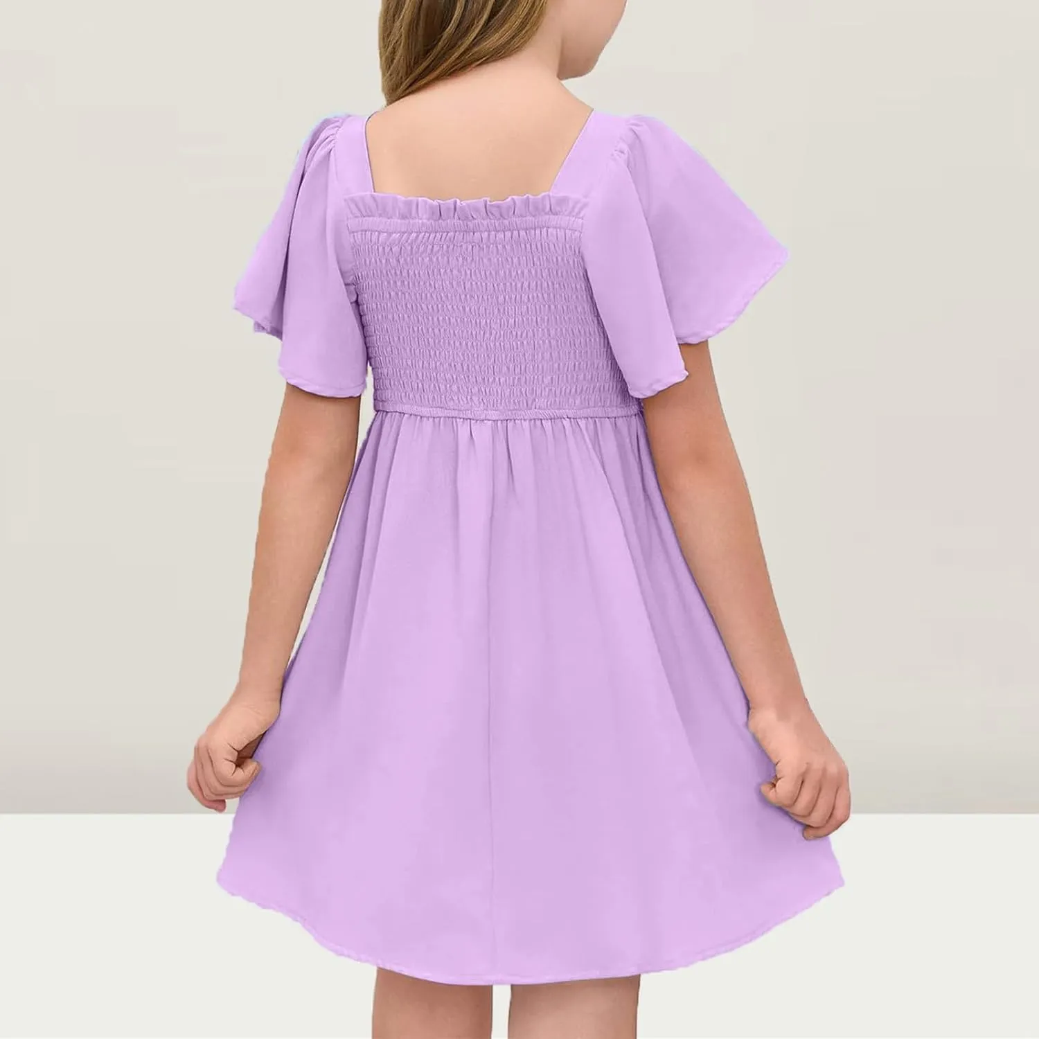 Little Girl Dresses Summer Ruffle Sleeve A-Line Party Dresses Square Neck Lightweight Dance Wedding Dress 5-14 Years