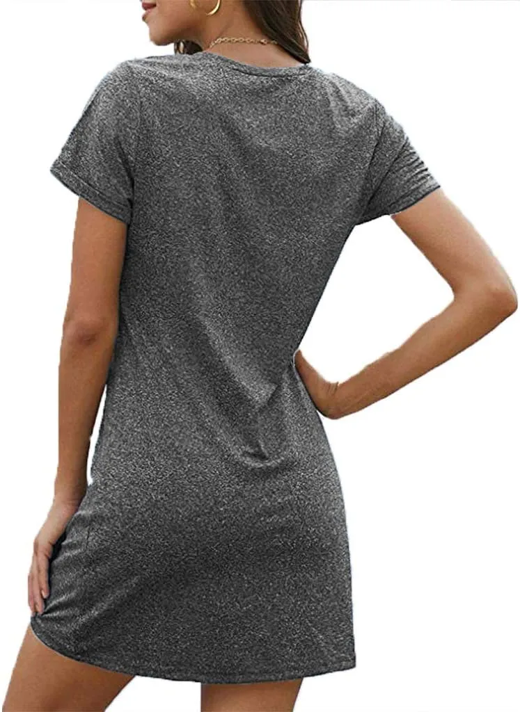 Locryz Women's Summer Twist Knot Tshirt Dresses Casual V Neck Short Sleeve Knot Dress