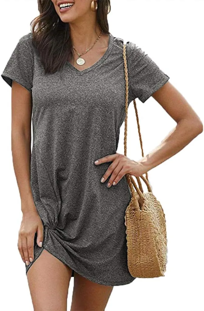 Locryz Women's Summer Twist Knot Tshirt Dresses Casual V Neck Short Sleeve Knot Dress