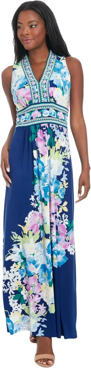 London Times Sleeveless V-Neck Maxi Casual Dresses for Women