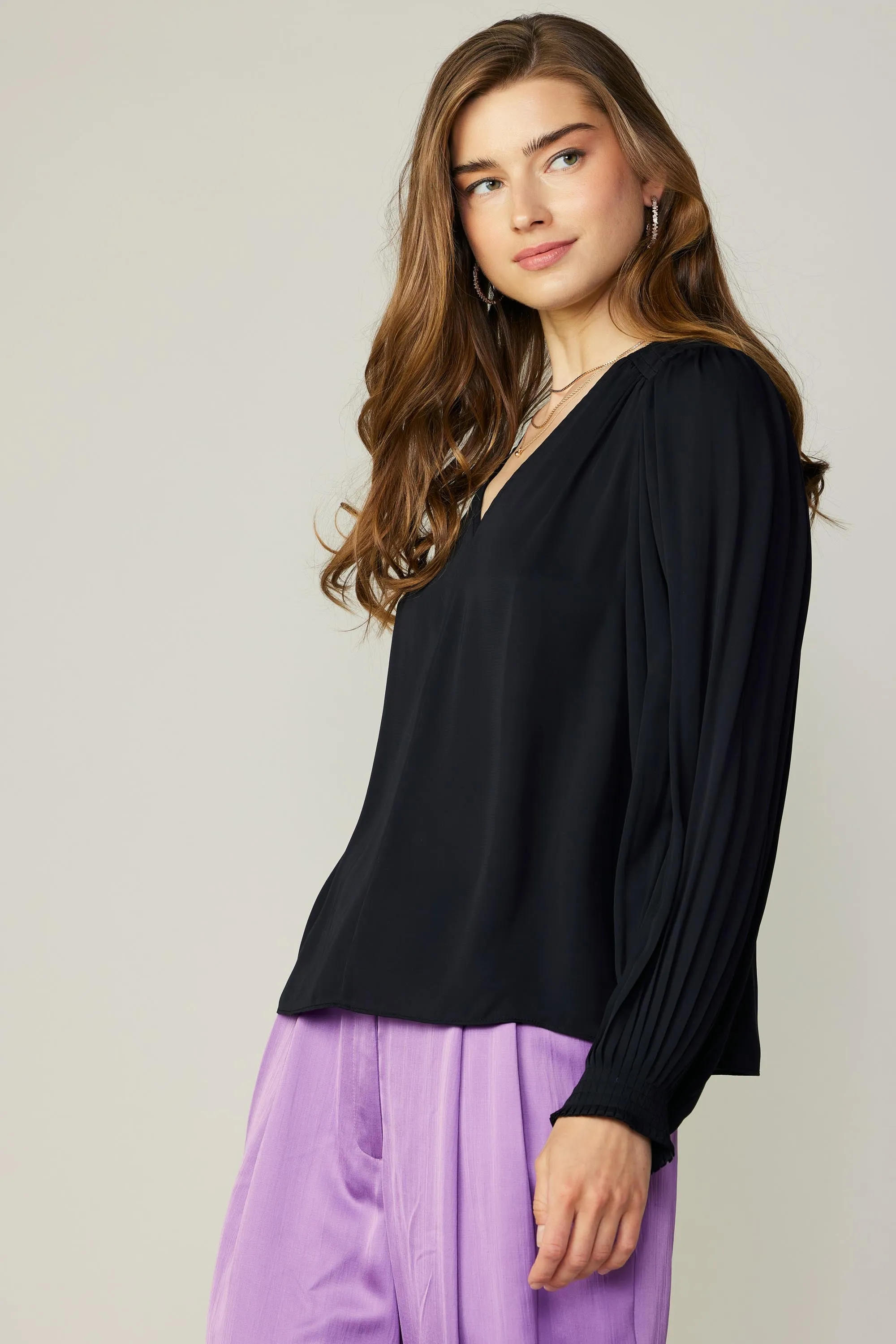 Long Pleated Sleeve Blouse
