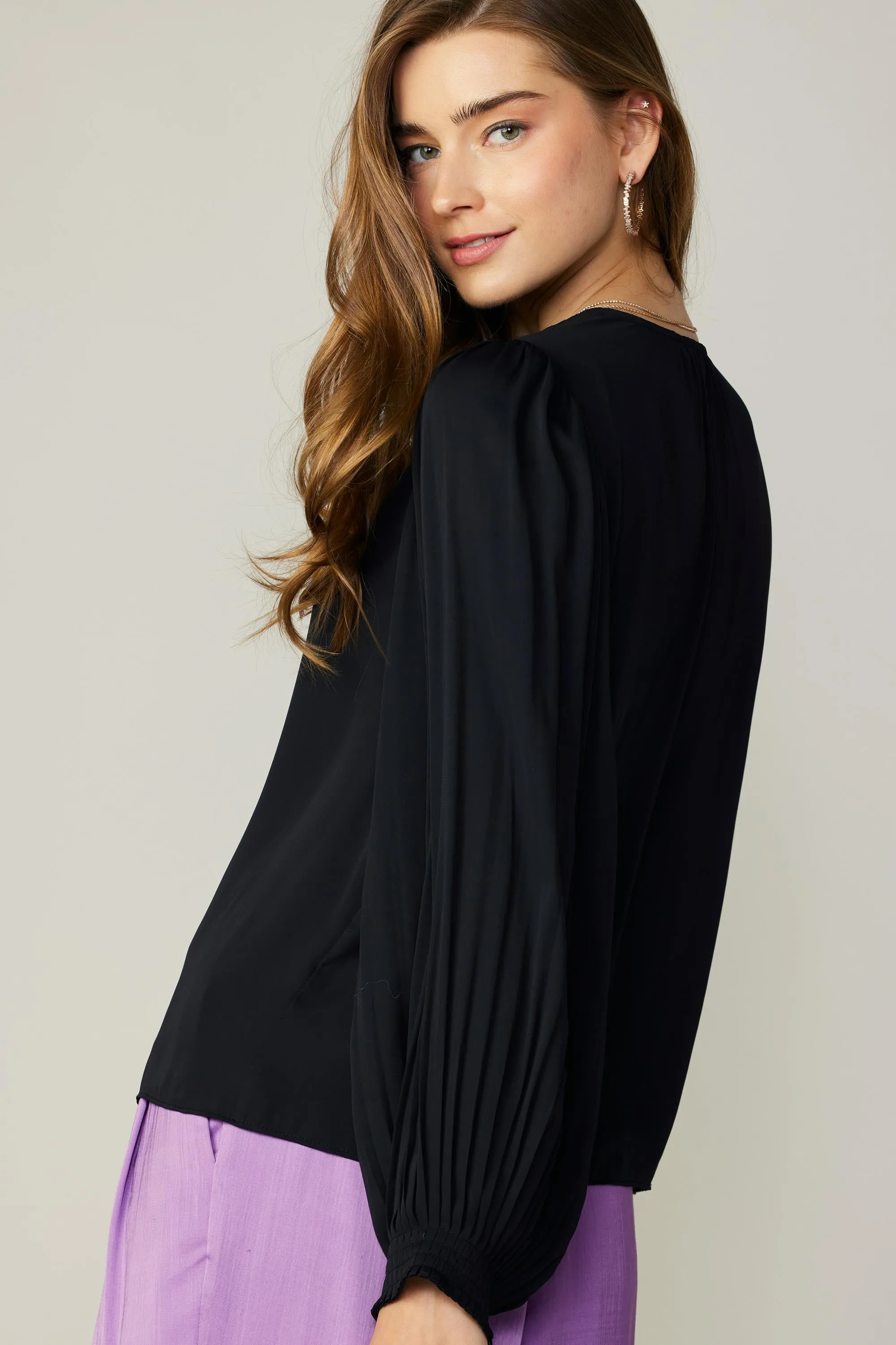 Long Pleated Sleeve Blouse