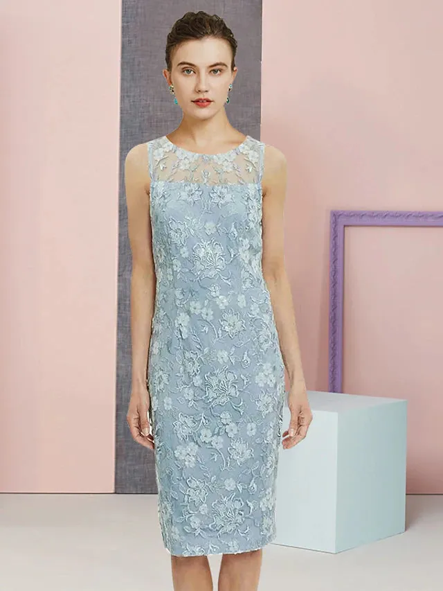 Luolandi Two Piece Sheath / Column Mother of the Bride Dress Formal Wedding Guest Vintage Elegant Scoop Neck Knee Length Chiffon Lace Sleeveless Jacket Dresses