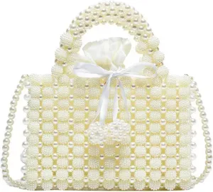 Luxury Pearl Bag Chain Bag Purse Bags, Artificial Pearl Clutch Handmade Bags Evening Bags for Wedding Bridal Party Travel 04
