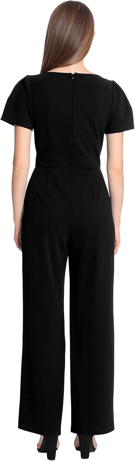 Maggy London womens Sleek and Sophisticated Crepe Jumpsuit With Puff Sleeves Workwear Event Occasion Guest of
