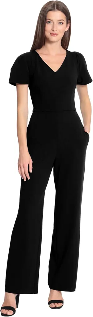 Maggy London womens Sleek and Sophisticated Crepe Jumpsuit With Puff Sleeves Workwear Event Occasion Guest of