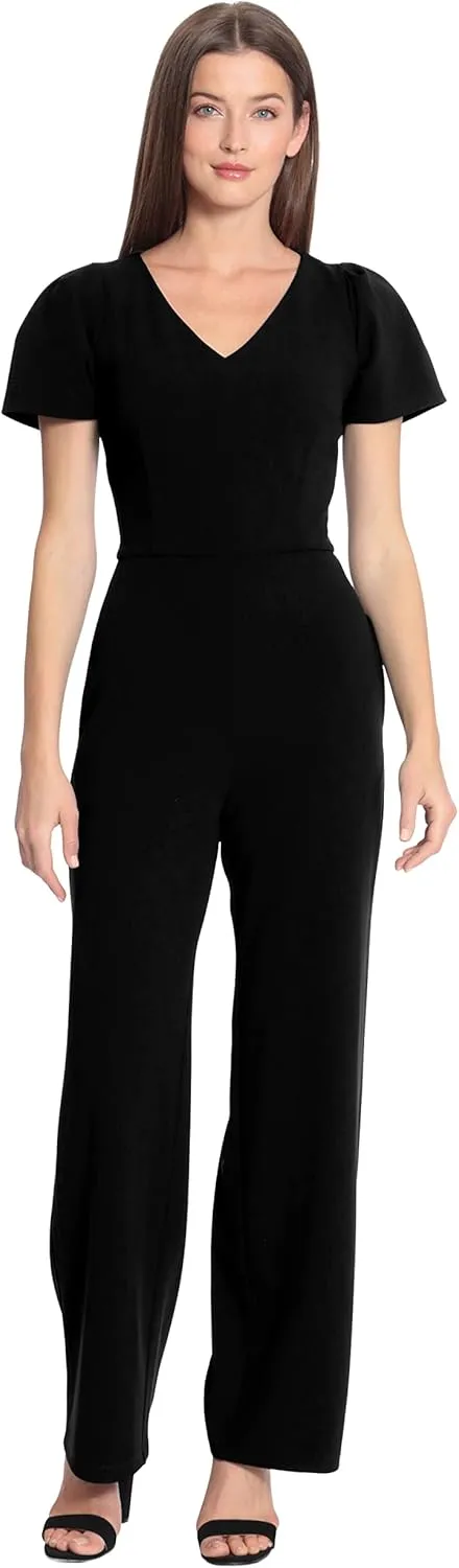 Maggy London womens Sleek and Sophisticated Crepe Jumpsuit With Puff Sleeves Workwear Event Occasion Guest of