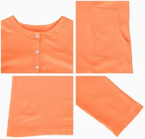 MARSVOVO Womens Plus Size Linen Cotton Casual Loose Summer Dress Comfy Knee Length Tshirt Dresses with Pockets