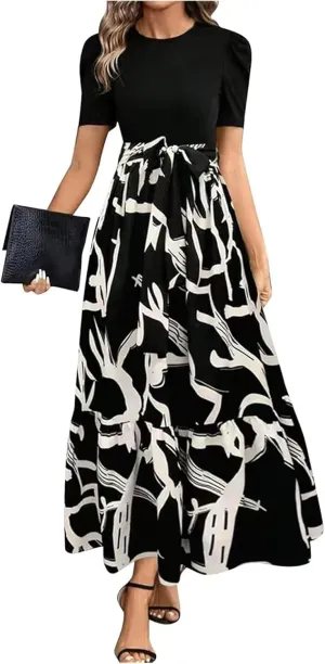 Maxi Dresses for Women 2025 Elegant Summer Puff Sleeve Flowy Floral Long Dress Casual Comfy Beach Party Sundresses