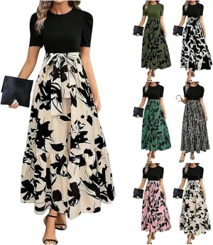 Maxi Dresses for Women 2025 Elegant Summer Puff Sleeve Flowy Floral Long Dress Casual Comfy Beach Party Sundresses