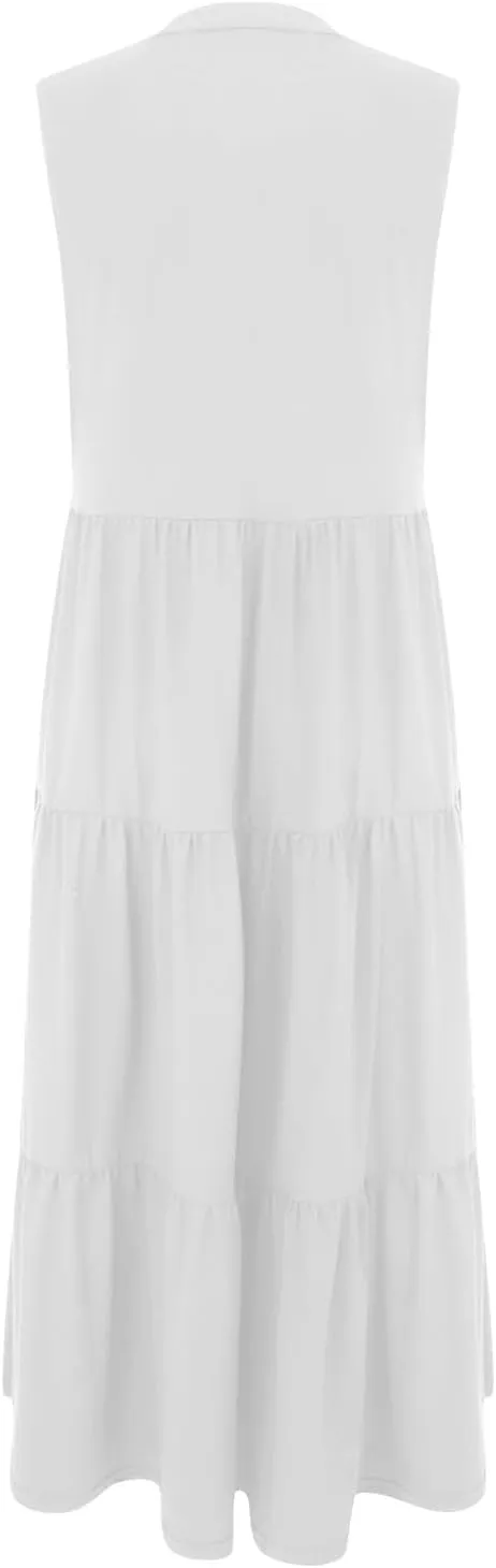 Maxi Dresses for Women 2025 Summer Casual Sleeveless V Neck Dress Trendy Flowy Tiered Beach Vacation Long Sundress