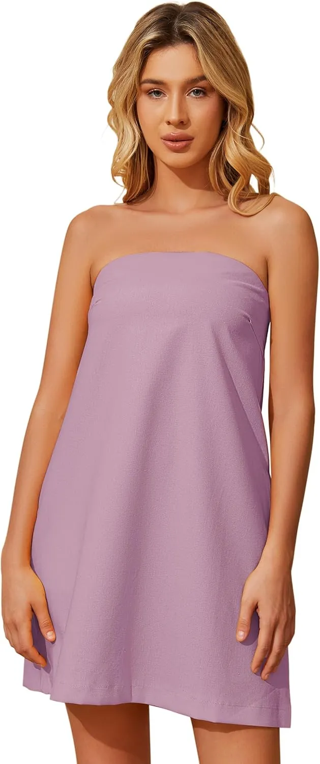 Meladyan Womens Summer Tube Dress Strapless Backless Mini Tube Dress Smocked Cut Out Relaxed Mini Dresses with Pockets