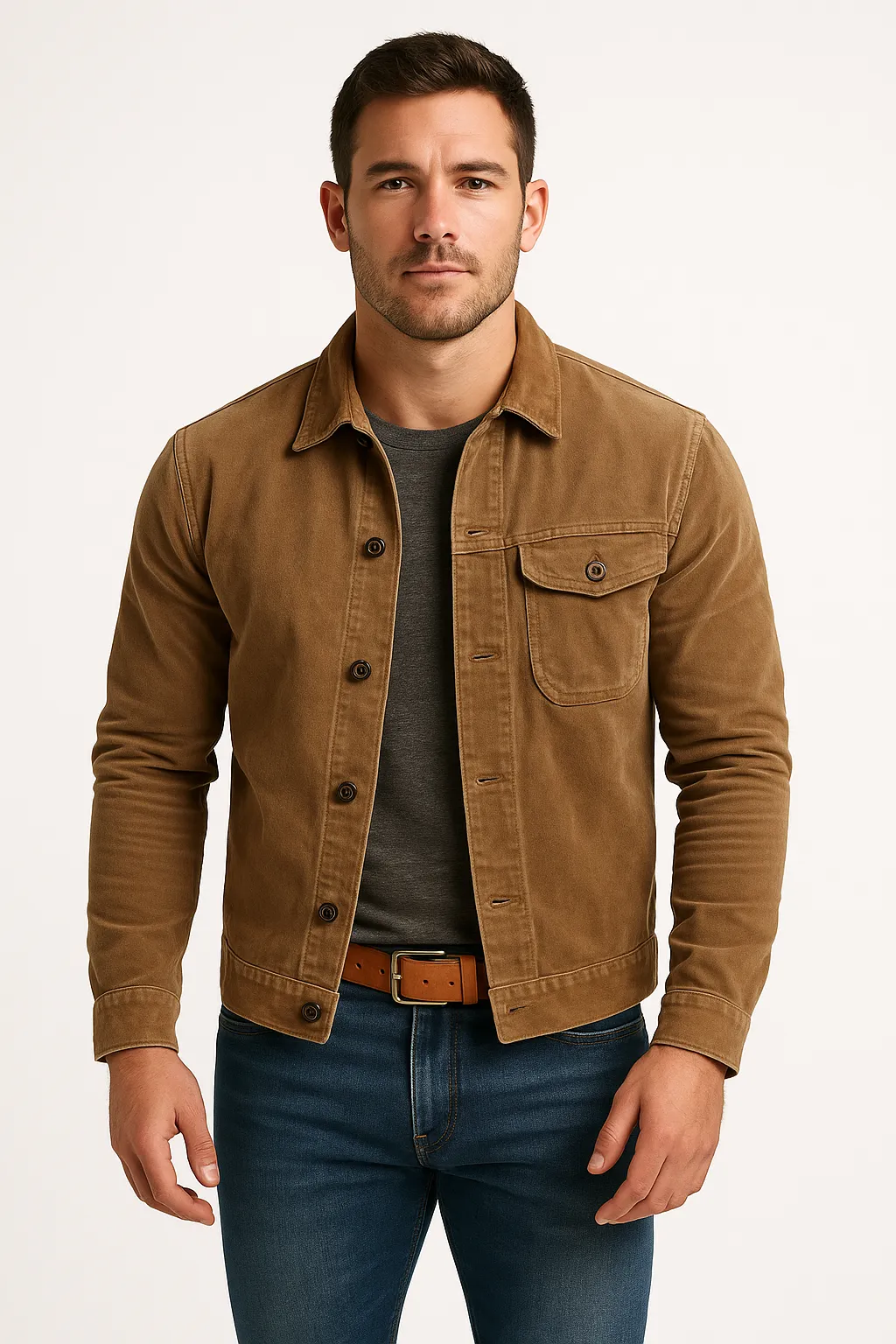 Mens Jacket  Cotton Blend  Tailored Fit  Shirt Collar  Button Front Casual Style