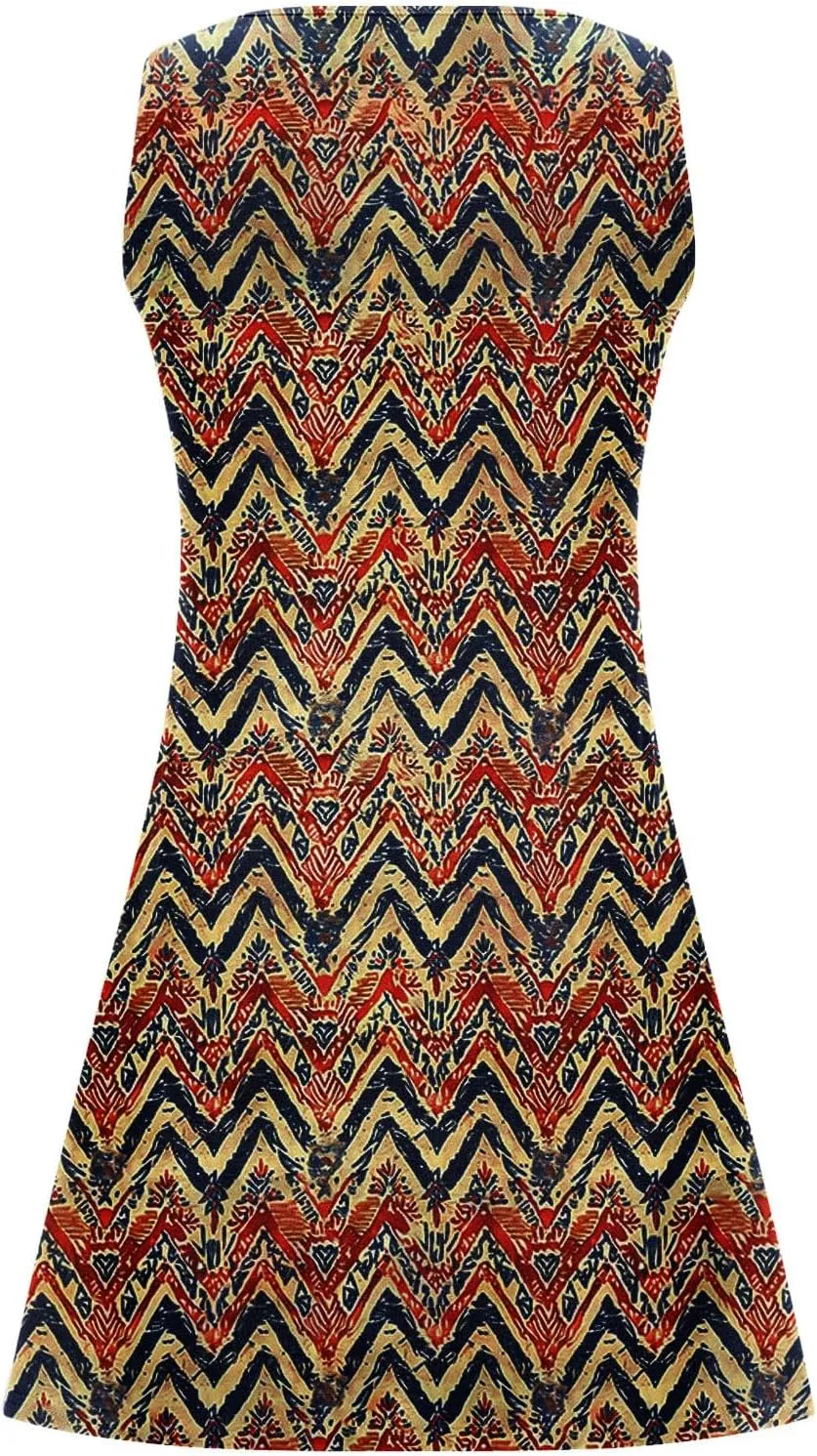 NaRHbrg Women's Boho Print Sleeveless Dress V Neck Casual Loose Fit Summer Beach Sundress Lightweight Dresses