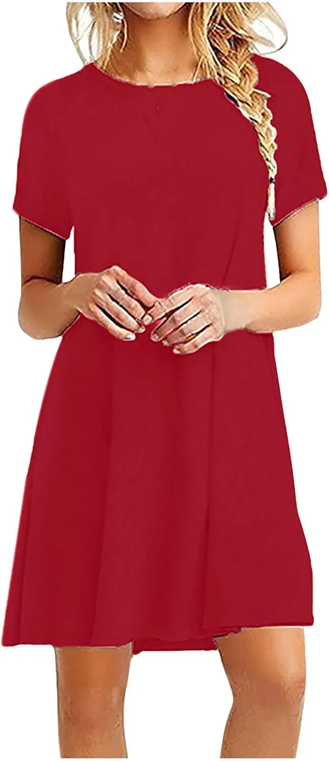 NaRHbrg Women's Casual Loose T-Shirt Dress Summer Short Sleeve Mini Swing Dresses Lightweight Tunic Dress for Beach Vacation