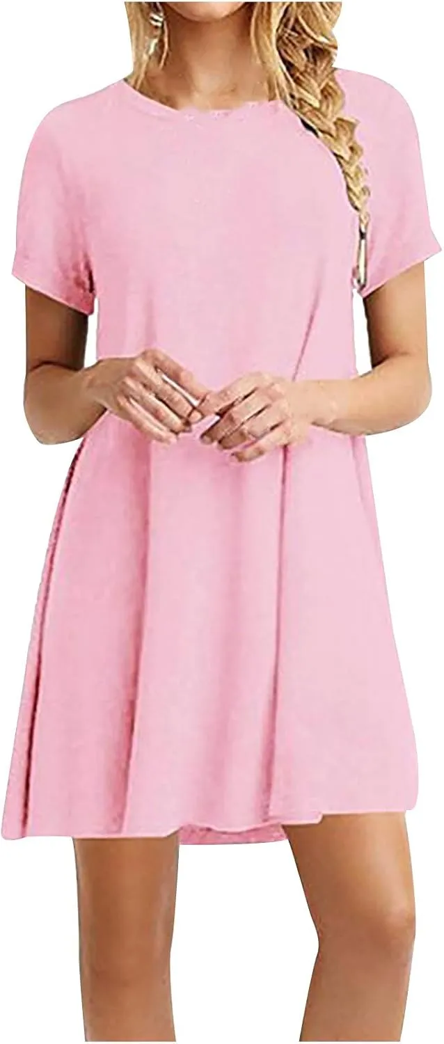 NaRHbrg Women's Casual Loose T-Shirt Dress Summer Short Sleeve Mini Swing Dresses Lightweight Tunic Dress for Beach Vacation