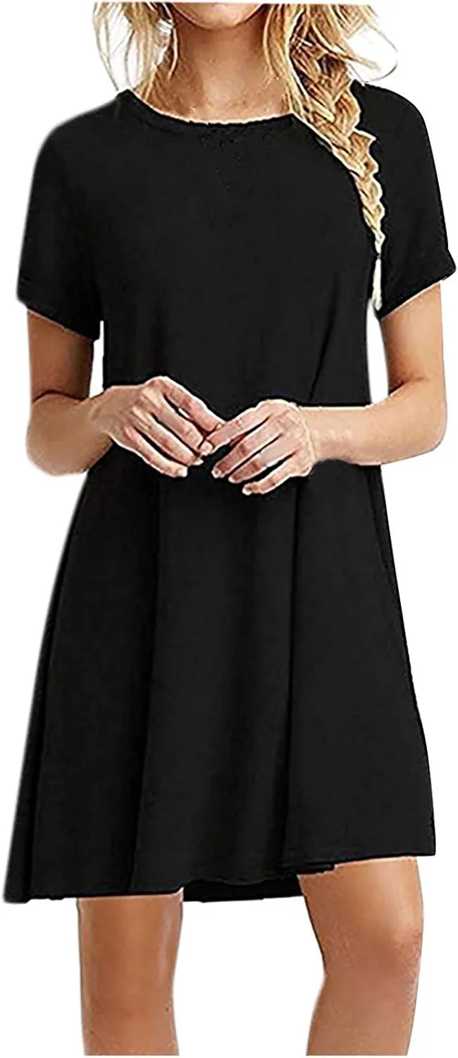 NaRHbrg Women's Casual Loose T-Shirt Dress Summer Short Sleeve Mini Swing Dresses Lightweight Tunic Dress for Beach Vacation