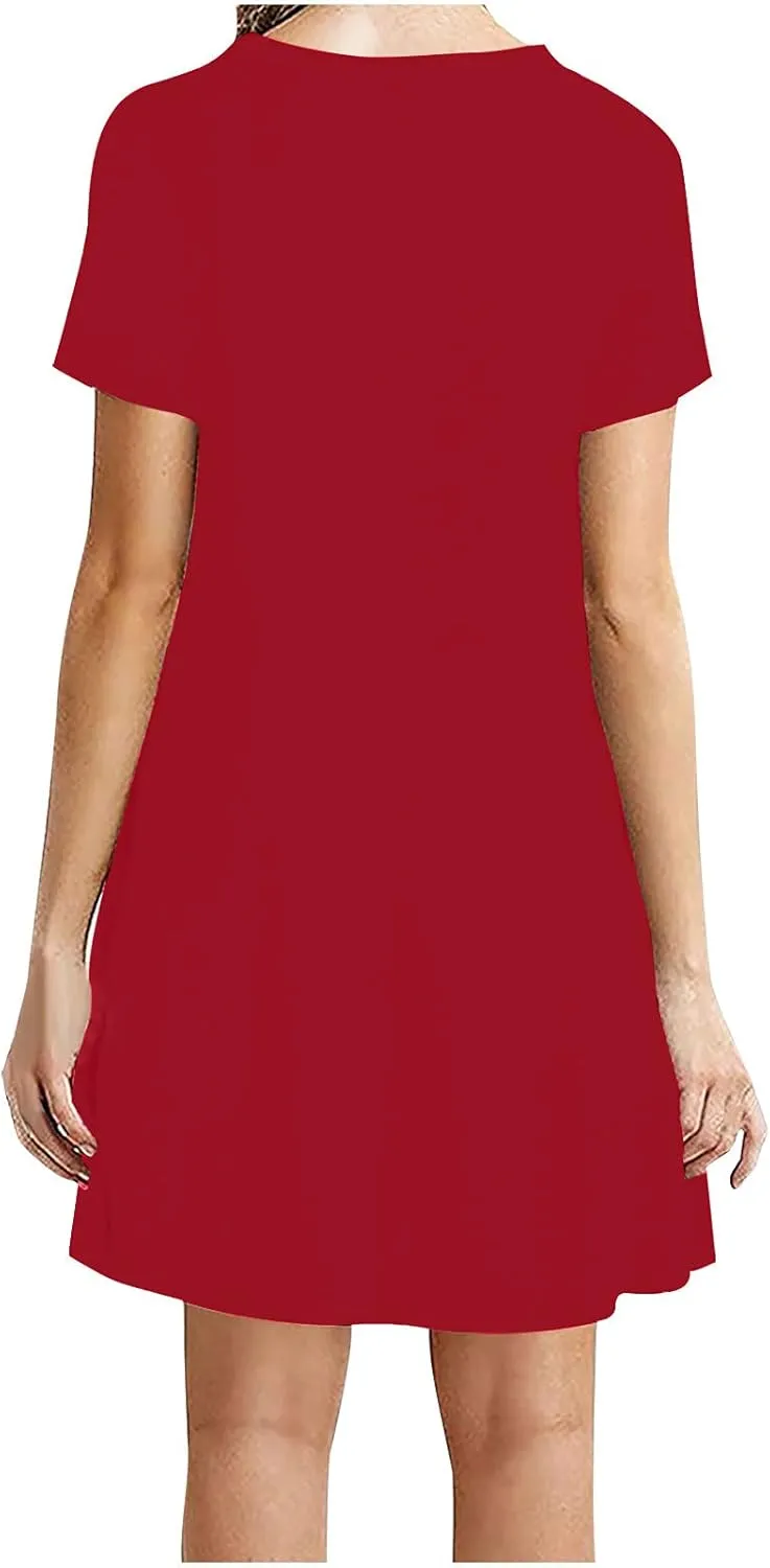 NaRHbrg Women's Casual Loose T-Shirt Dress Summer Short Sleeve Mini Swing Dresses Lightweight Tunic Dress for Beach Vacation