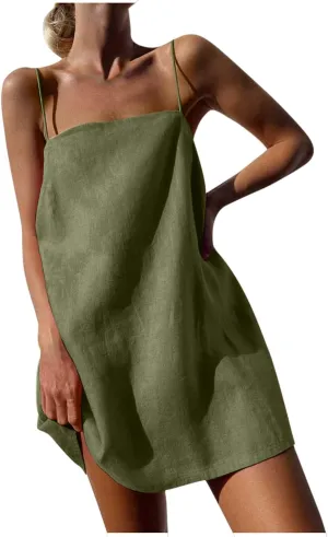 NaRHbrg Womens Spaghetti Strap Mini Dress Casual Loose Slip Sundress Sleeveless Summer Beach Dresses Lightweight Tunic
