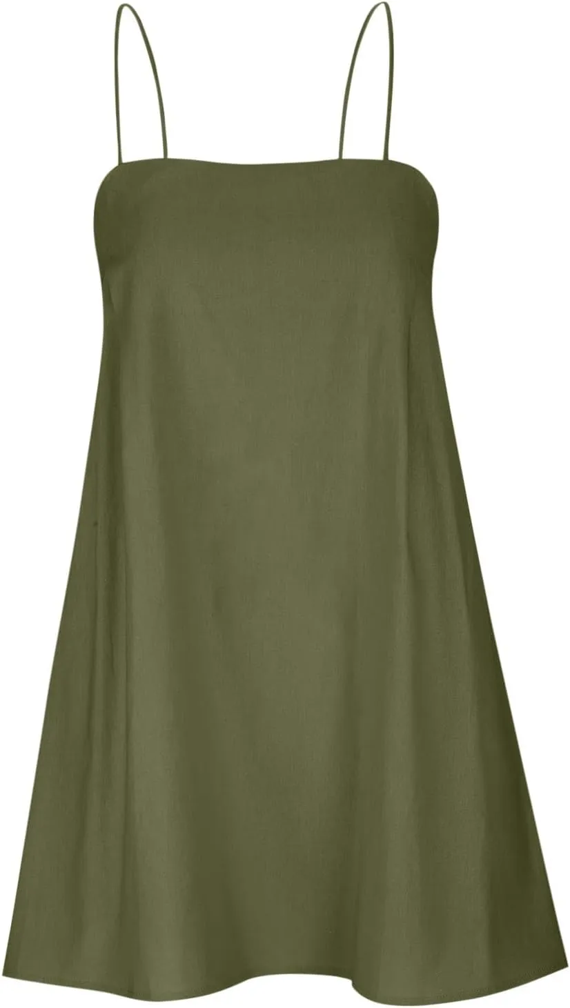 NaRHbrg Womens Spaghetti Strap Mini Dress Casual Loose Slip Sundress Sleeveless Summer Beach Dresses Lightweight Tunic