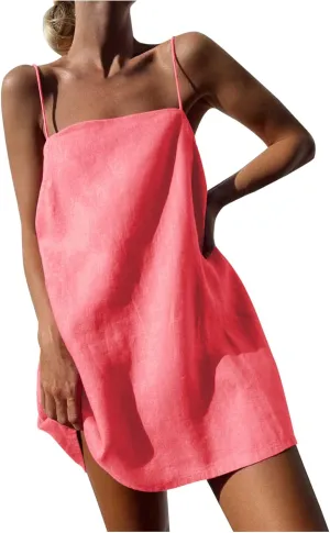 NaRHbrg Womens Spaghetti Strap Mini Dress Casual Loose Slip Sundress Sleeveless Summer Beach Dresses Lightweight Tunic