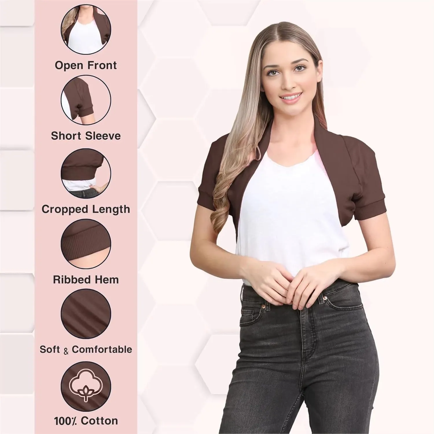 New Women's Ribbed Short Sleeve Open Front Plain Bolero Cropped Shrug Top Cardigan