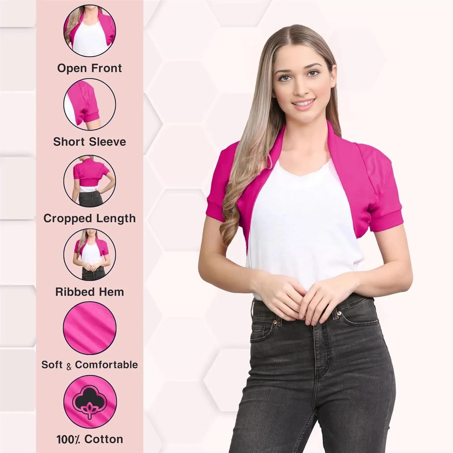 New Women's Ribbed Short Sleeve Open Front Plain Bolero Cropped Shrug Top Cardigan